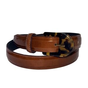Sandy Duftler Designs Womens Med Brown Patent Tortoise Buckle Fashion Belt 30"